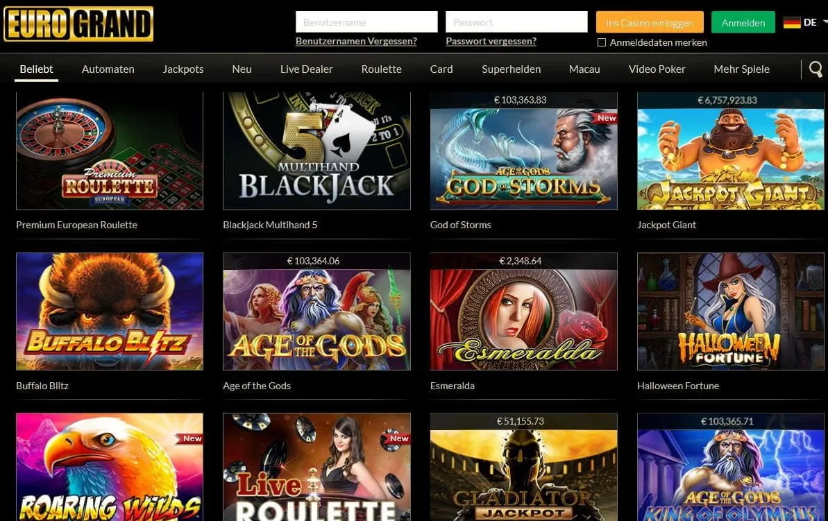 Eurogrand Casino Slots – Age of the Gods und Playtech Jackpot-Spiele